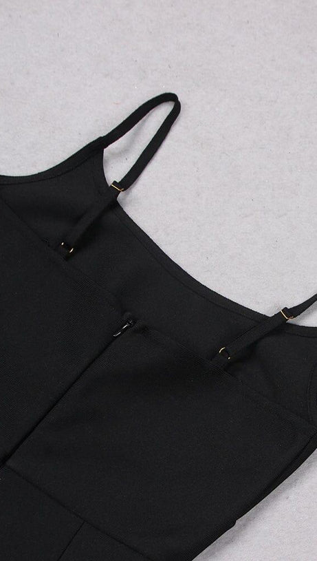 BANDAGE PEARL MESH MINI DRESS IN BLACK