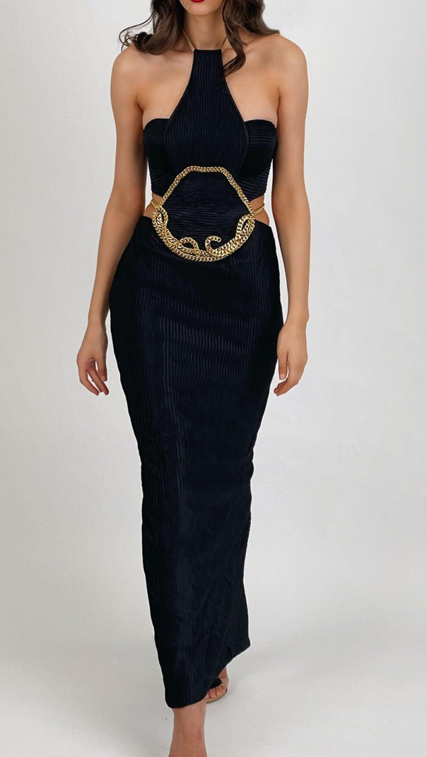 AIIZIE HALTER CHAIN MAXI DRESS IN BLACK - product image
