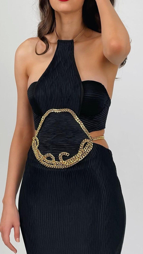 AIIZIE HALTER CHAIN MAXI DRESS IN BLACK - product image