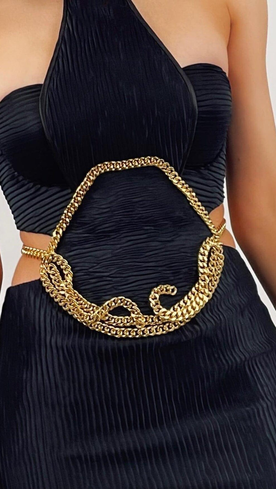 HALTER CHAIN MAXI DRESS IN BLACK