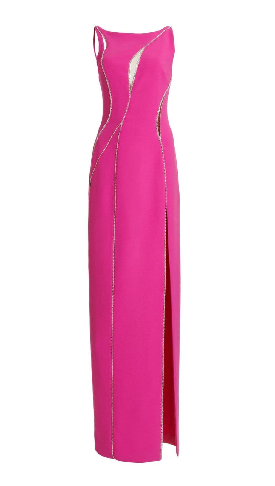 CRYSTAL WAVY CUTOUT THIGH-SLIT CADY GOWN