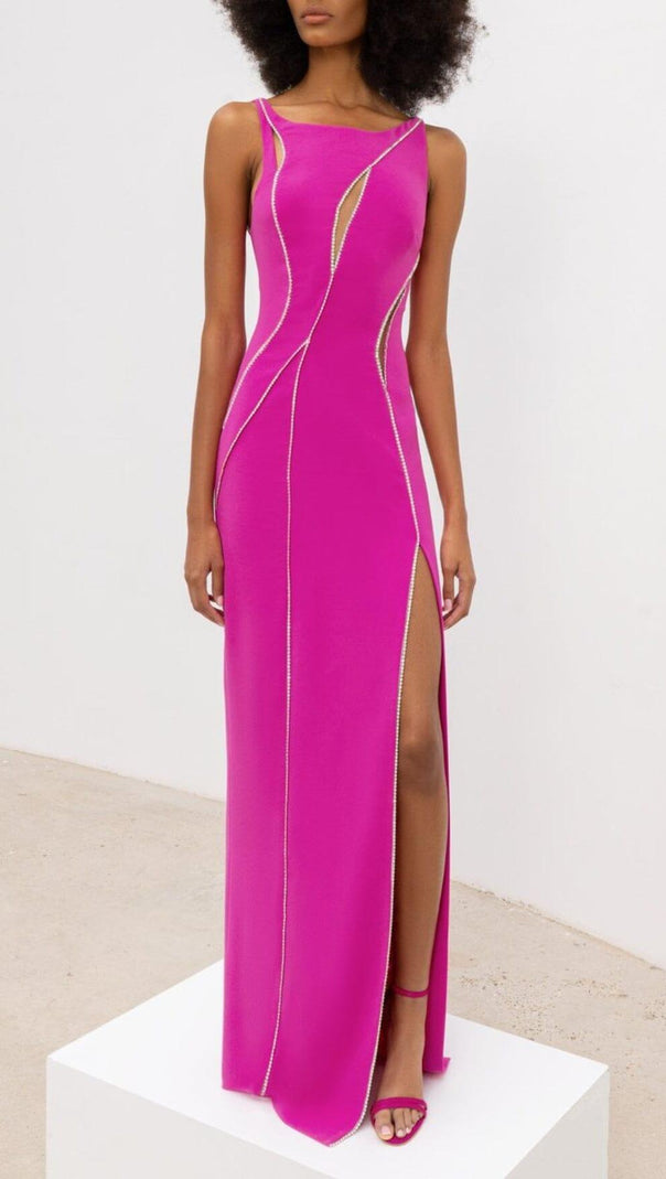 AIIZIE CRYSTAL WAVY CUTOUT THIGH-SLIT CADY GOWN - product image