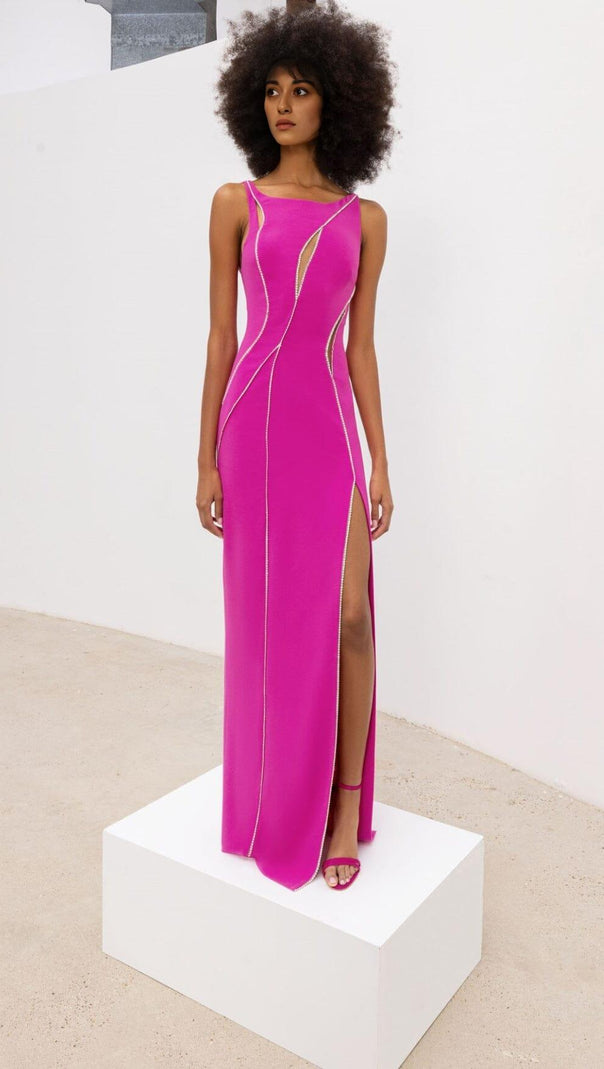 AIIZIE CRYSTAL WAVY CUTOUT THIGH-SLIT CADY GOWN - product image