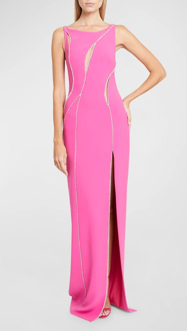 AIIZIE CRYSTAL WAVY CUTOUT THIGH-SLIT CADY GOWN - product image