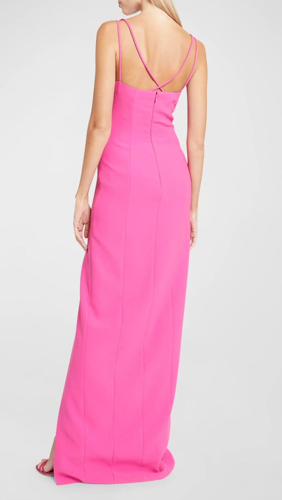 CRYSTAL WAVY CUTOUT THIGH-SLIT CADY GOWN