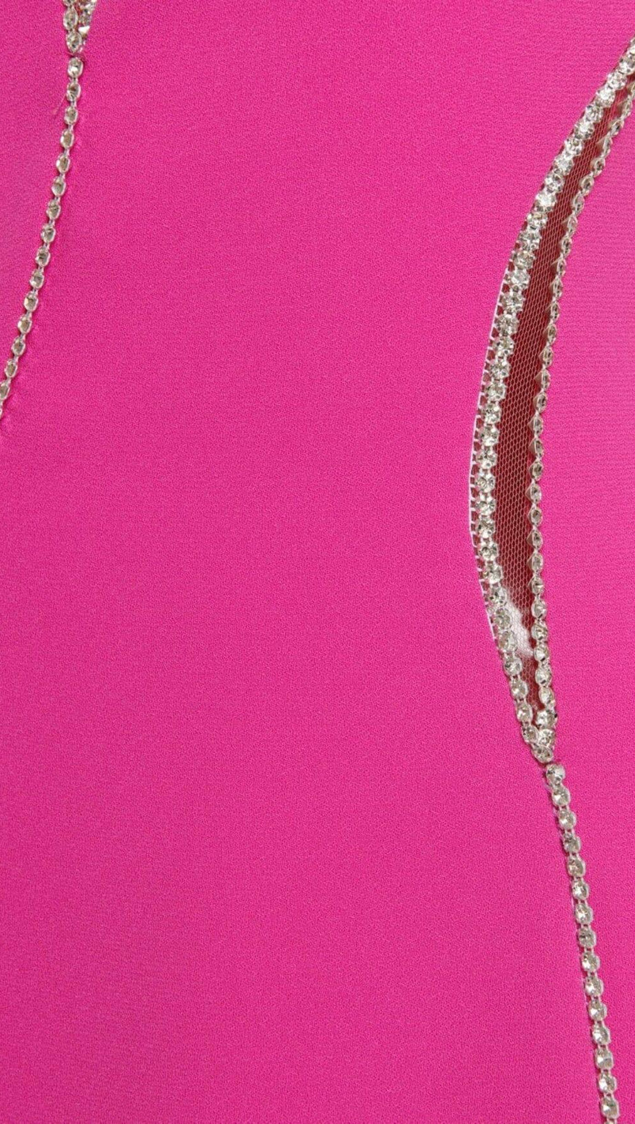 CRYSTAL WAVY CUTOUT THIGH-SLIT CADY GOWN