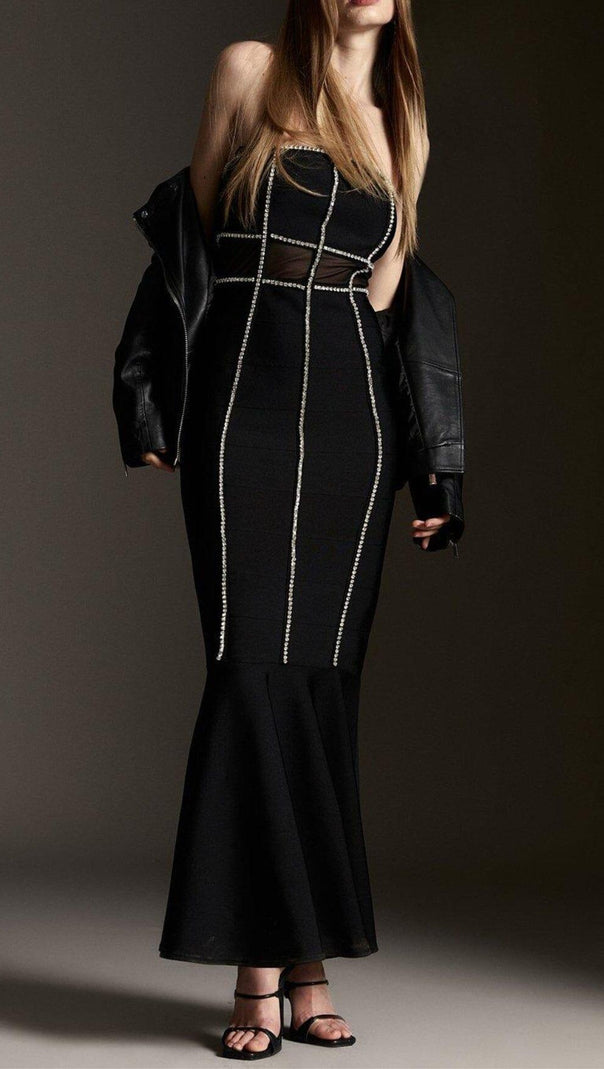 AIIZIE BANDAGE BANDEAU MESH KNIT MAXI DRESS - product image