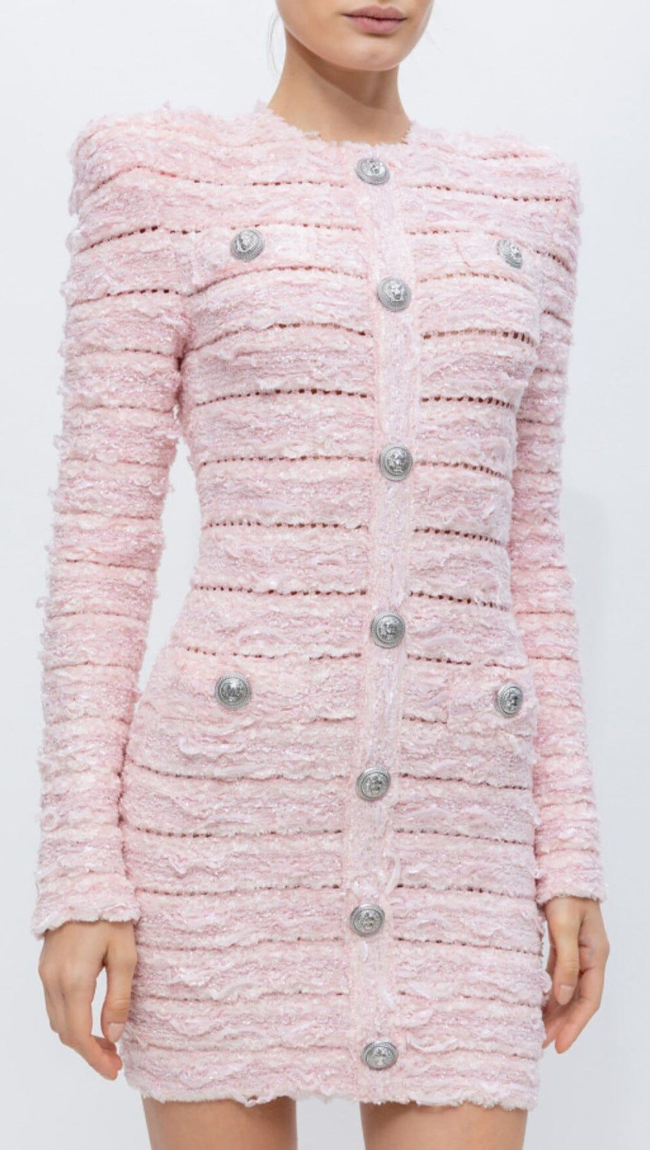 BOUCLE KNIT MINI DRESS IN PINK