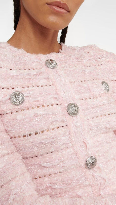 BOUCLE KNIT MINI DRESS IN PINK