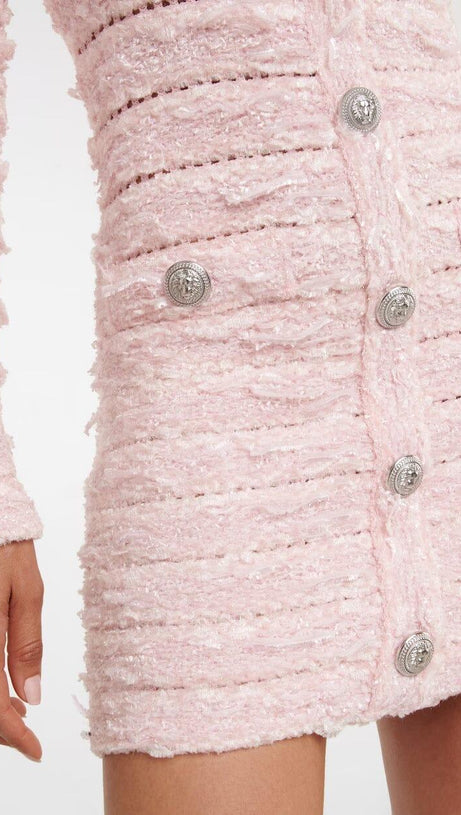 BOUCLE KNIT MINI DRESS IN PINK