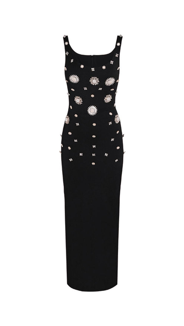 AIIZIE BROOCH-EMBELLISHED SCOOPNECK GOWN IN BLACK - product image