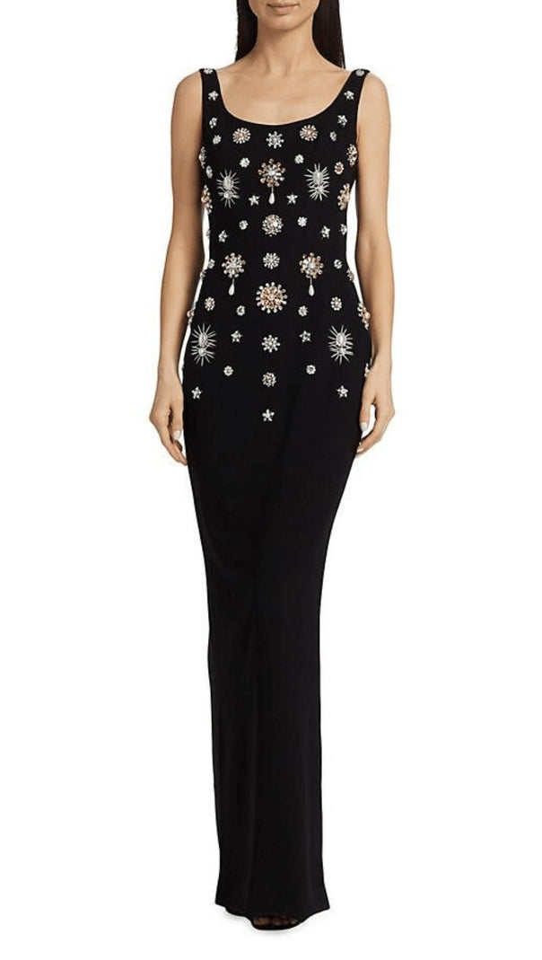 AIIZIE BROOCH-EMBELLISHED SCOOPNECK GOWN IN BLACK - product image