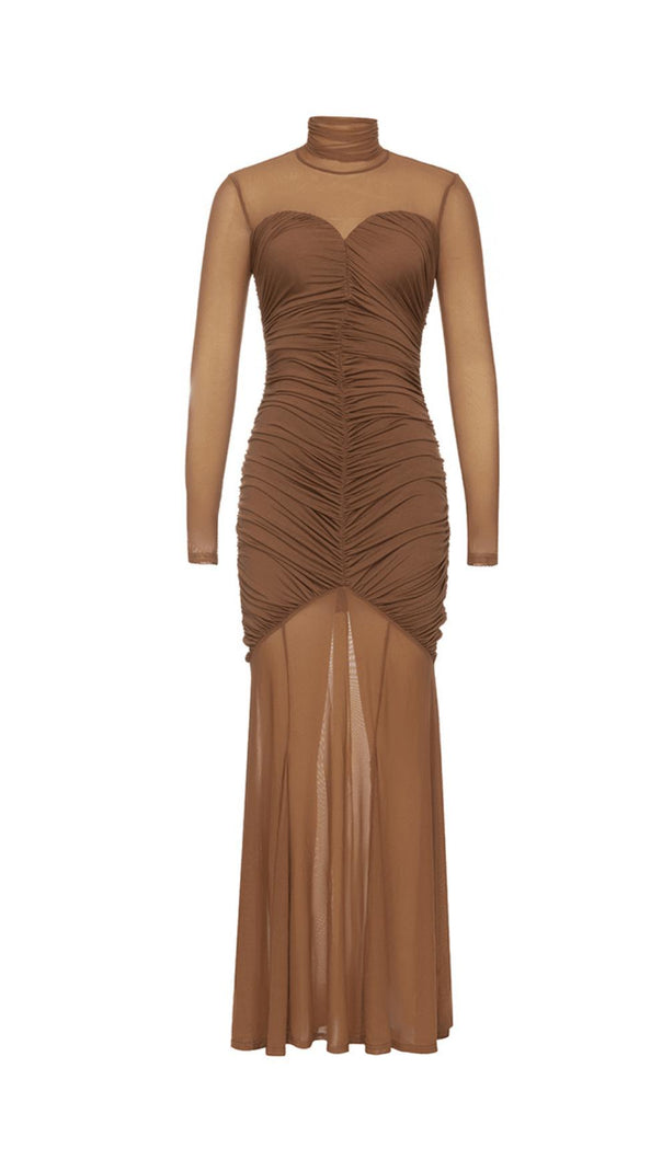 AIIZIE BROWN FIGURE-HUGGING RUCHED MAXI DRESS - product image