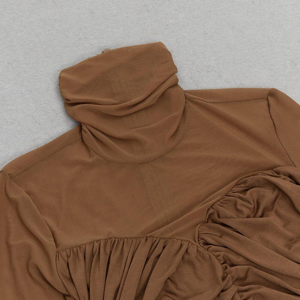AIIZIE BROWN FIGURE-HUGGING RUCHED MAXI DRESS - product image
