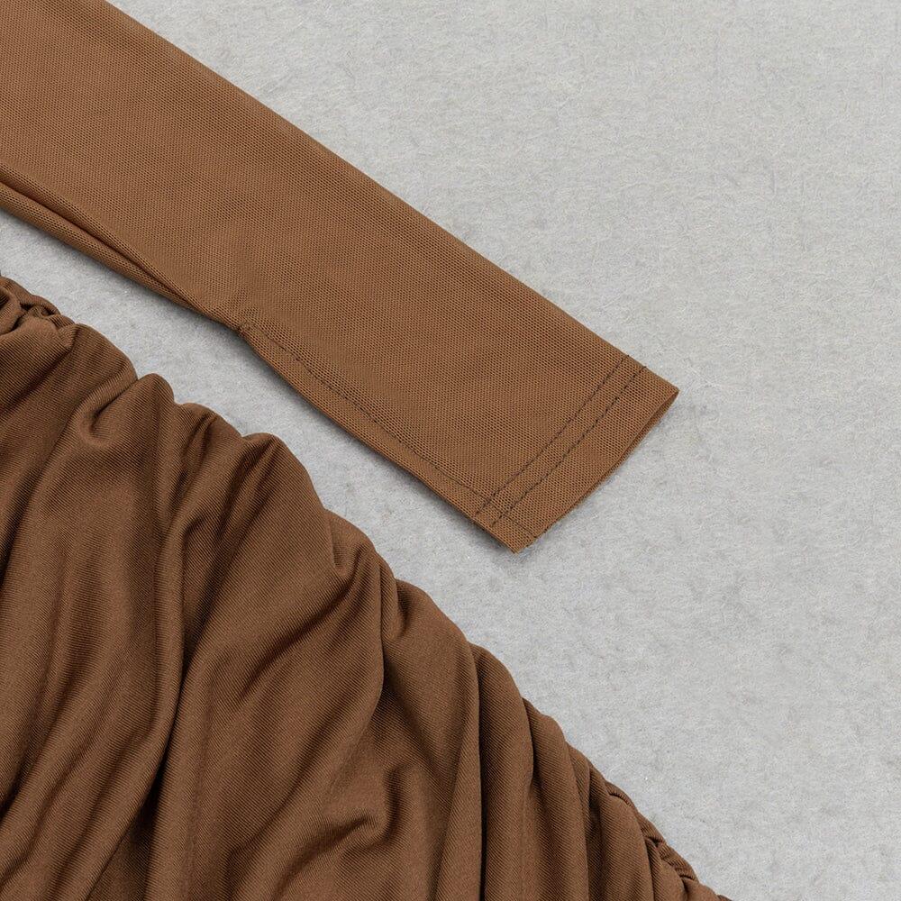 AIIZIE BROWN FIGURE-HUGGING RUCHED MAXI DRESS - product image