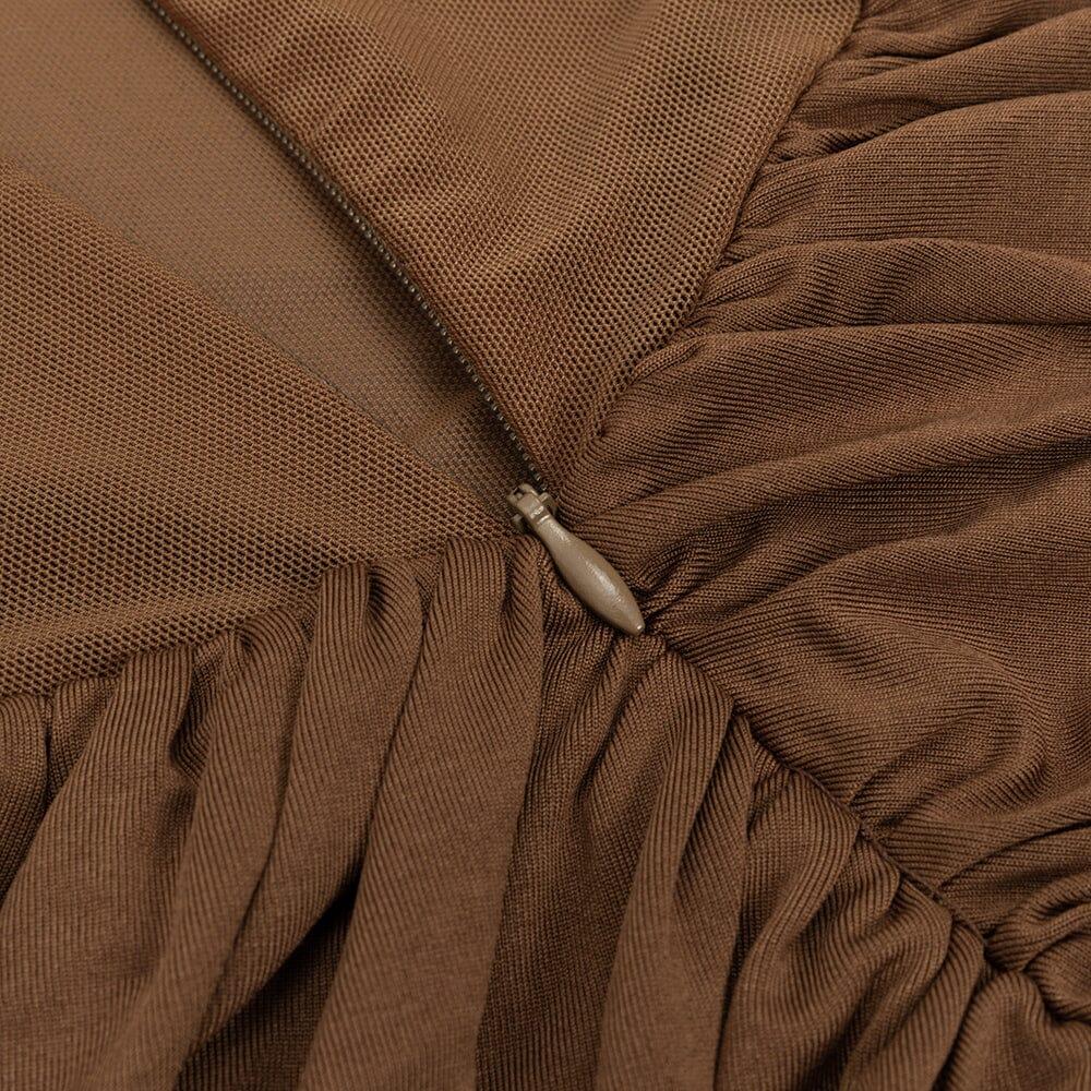 AIIZIE BROWN FIGURE-HUGGING RUCHED MAXI DRESS - product image
