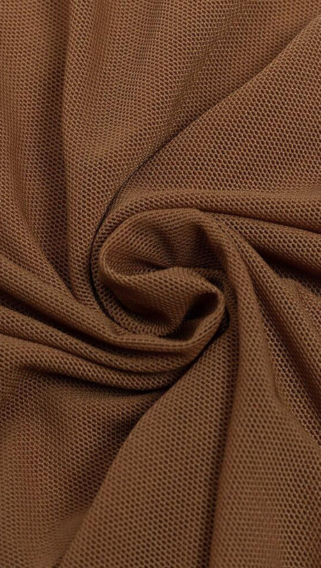 BROWN FIGURE-HUGGING RUCHED MAXI DRESS