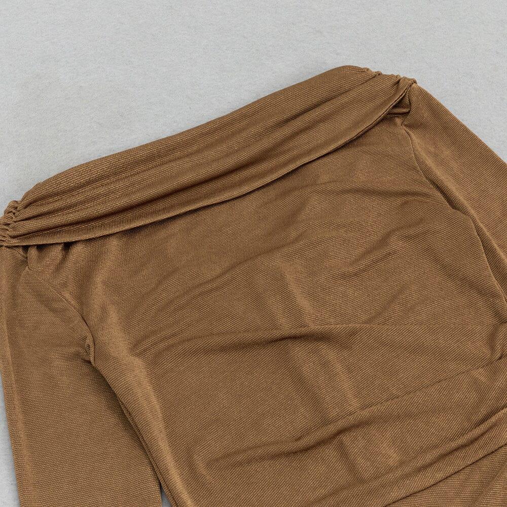 AIIZIE BROWN PLEATED LONG-SLEEVE SLIT MAXI DRESS - product image