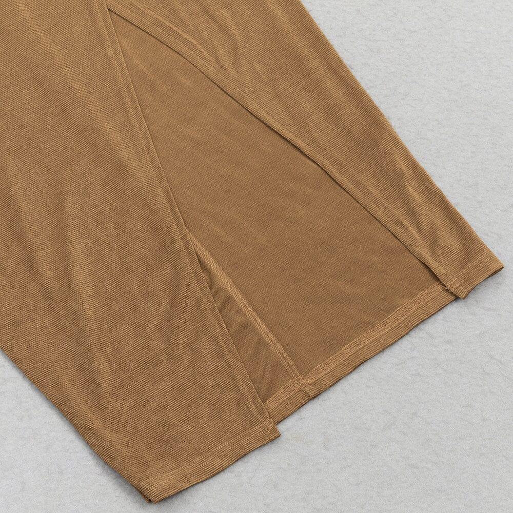 AIIZIE BROWN PLEATED LONG-SLEEVE SLIT MAXI DRESS - product image