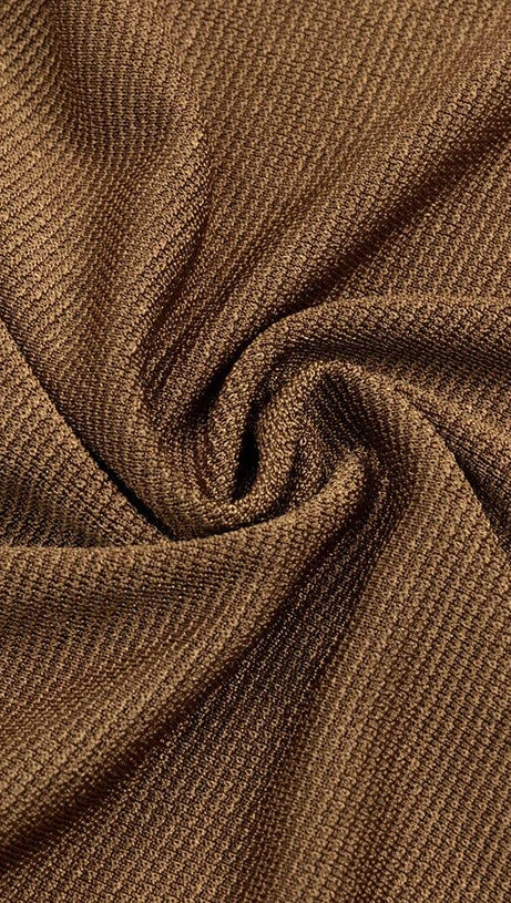 BROWN PLEATED LONG-SLEEVE SLIT MAXI DRESS