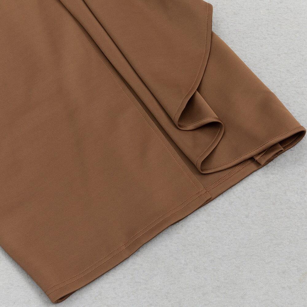 AIIZIE BROWN RUFFLED SLIT SHOULDER WAIST MIDI DRESS - product image