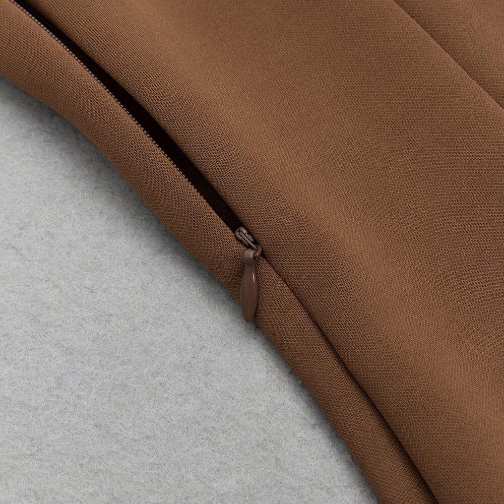 AIIZIE BROWN RUFFLED SLIT SHOULDER WAIST MIDI DRESS - product image