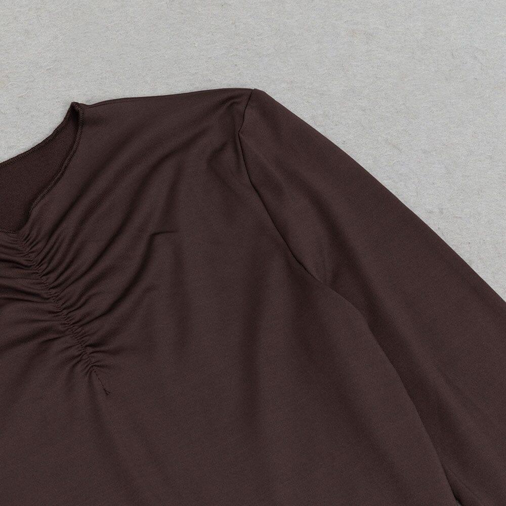 AIIZIE BROWN SLIT RUCHED MIDI DRESS - product image