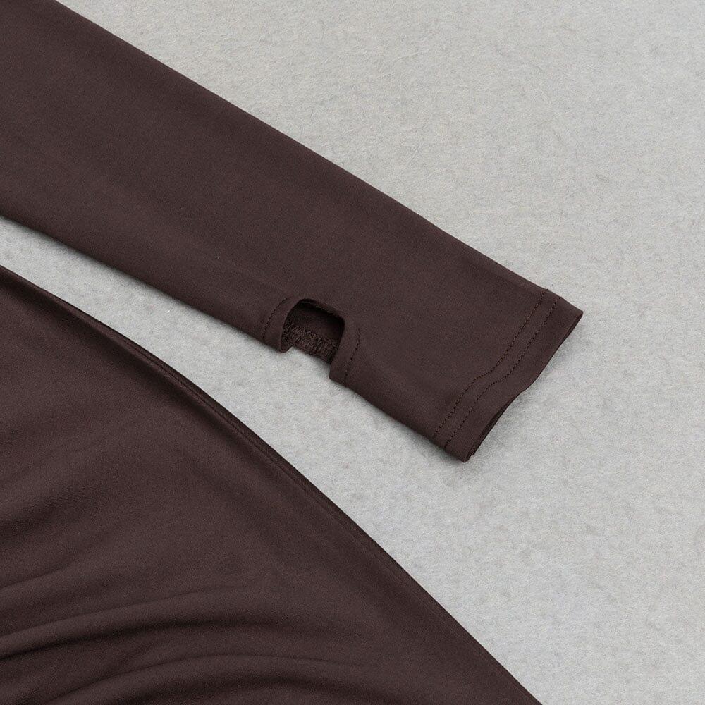 AIIZIE BROWN SLIT RUCHED MIDI DRESS - product image