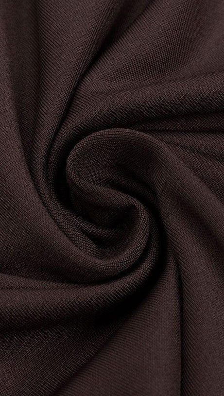 BROWN SLIT RUCHED MIDI DRESS