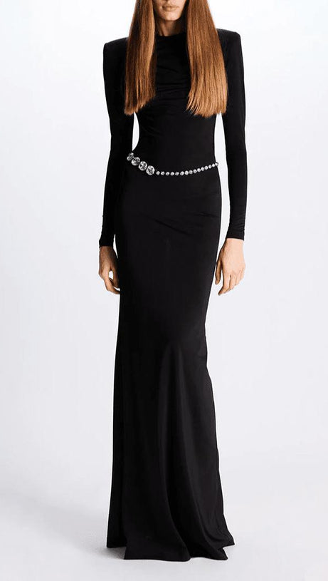 CRYSTAL EMBELLISHED MAXI DRESS IN JERSEY