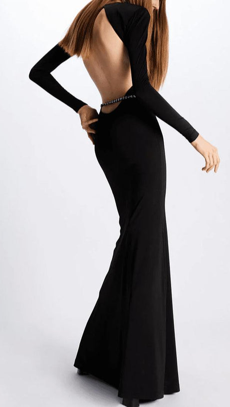 CRYSTAL EMBELLISHED MAXI DRESS IN JERSEY