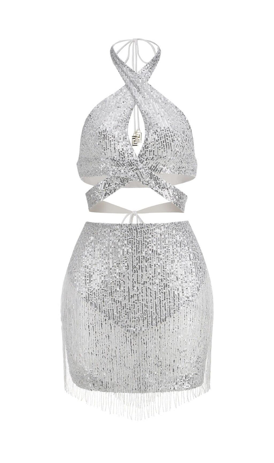 MINI ABITO CON SCHIENA SENZA PAILLETTES E NAPPINE IN ARGENTO