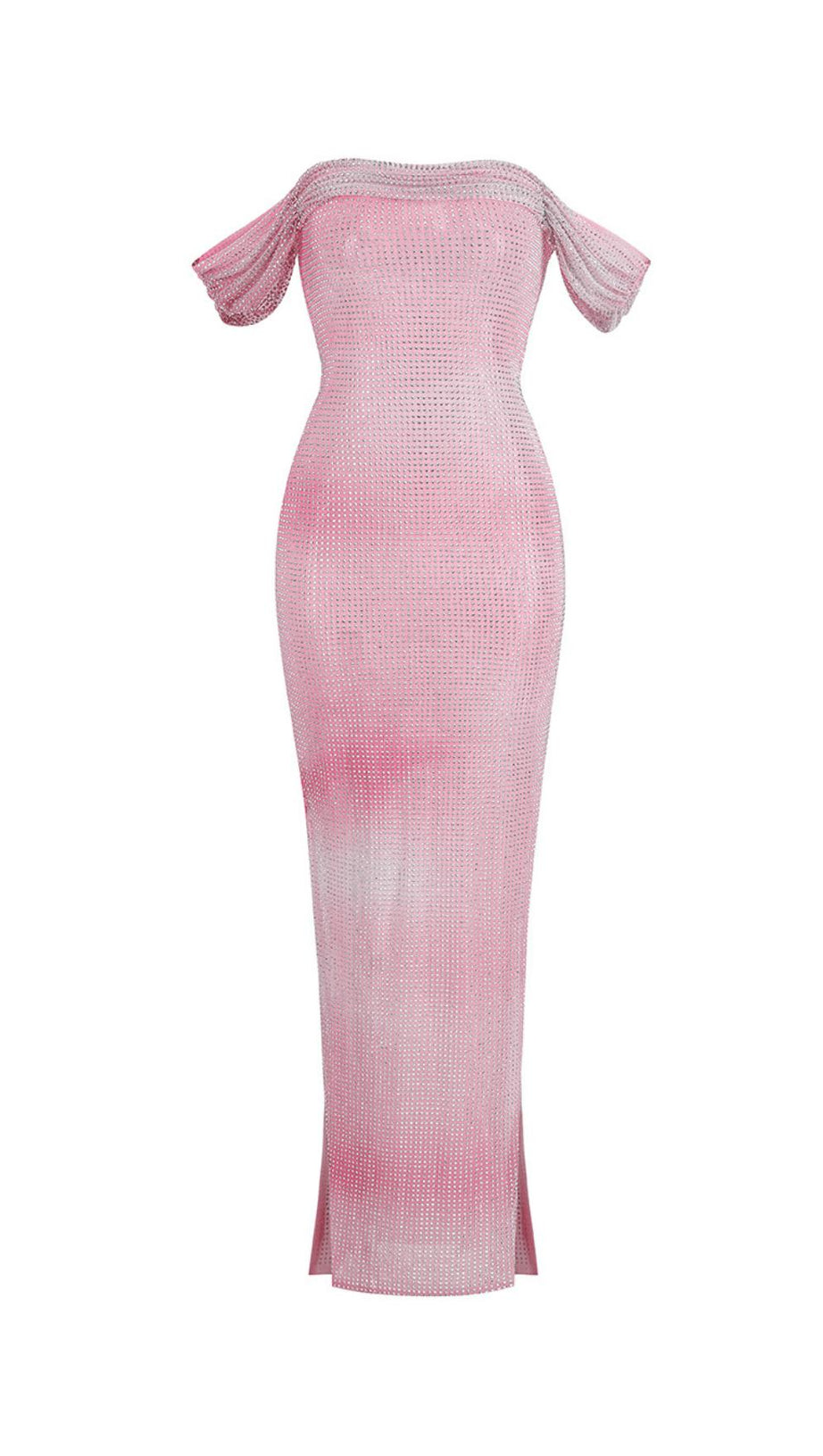 CRYSTAL-EMBELLISHED CONTOUR-PRINT MAXI DRESS