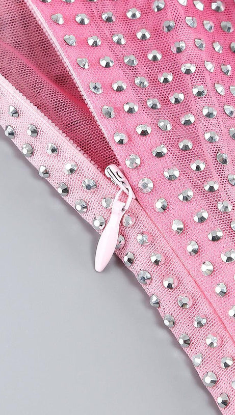 ABITO LUNGO CON STAMPA CONTORNO E CRISTALLI