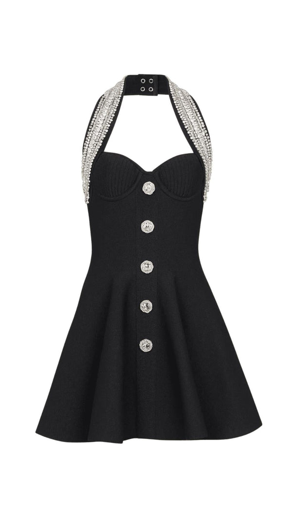 AIIZIE EMBELLISHED METALLIC TWEED HALTERNECK MINI DRESS - product image