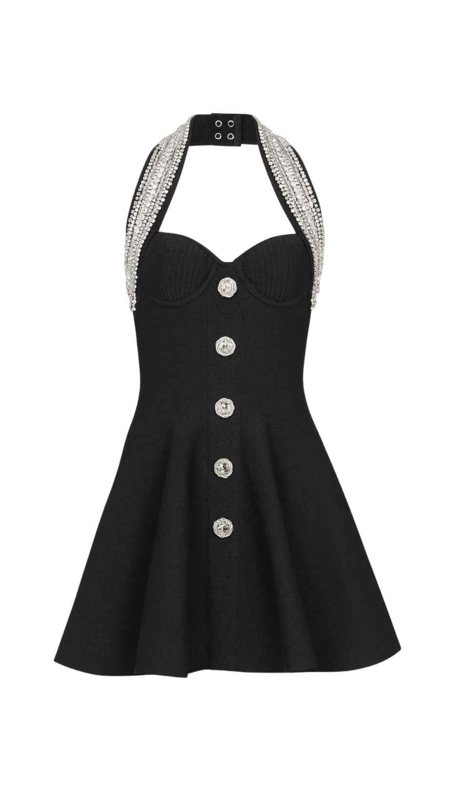 EMBELLISHED METALLIC TWEED HALTERNECK MINI DRESS