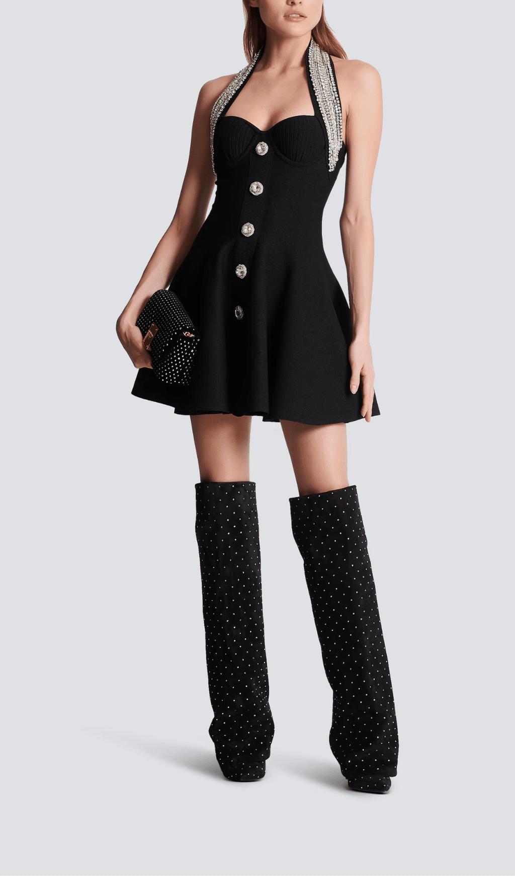 MINI ABITO IN TWEED METALLIZZATO CON SCOLLO ALTO 