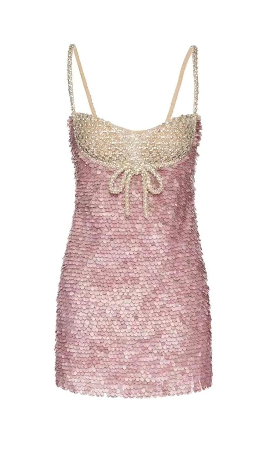 MINI ABITO ROSA CON PAILLETTES DECORATI