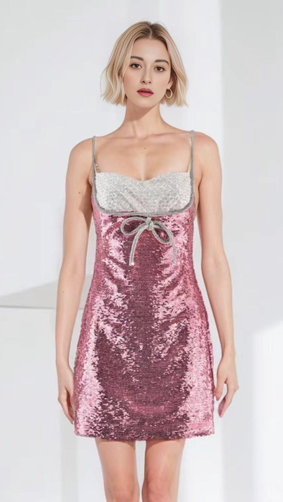 EMBELLISHED SEQUIN MINI DRESS IN PINK