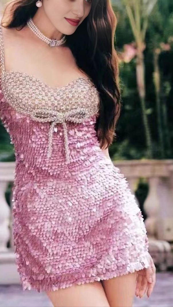 AIIZIE EMBELLISHED SEQUIN MINI DRESS IN PINK - product image