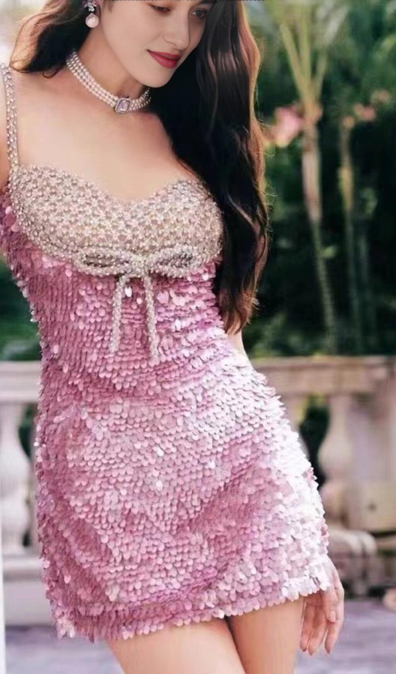 EMBELLISHED SEQUIN MINI DRESS IN PINK