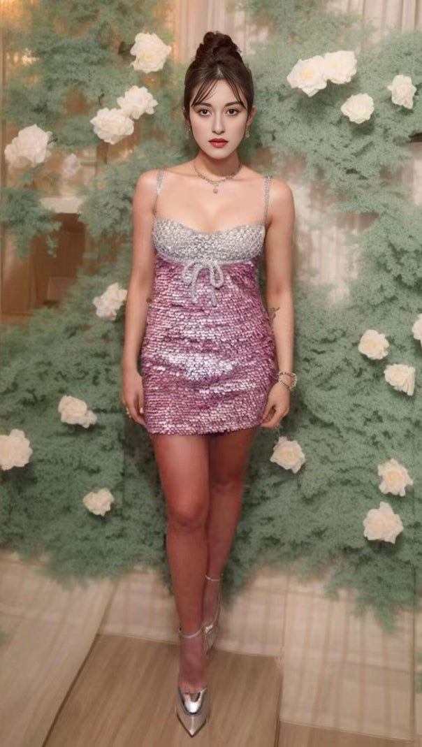 AIIZIE EMBELLISHED SEQUIN MINI DRESS IN PINK - product image