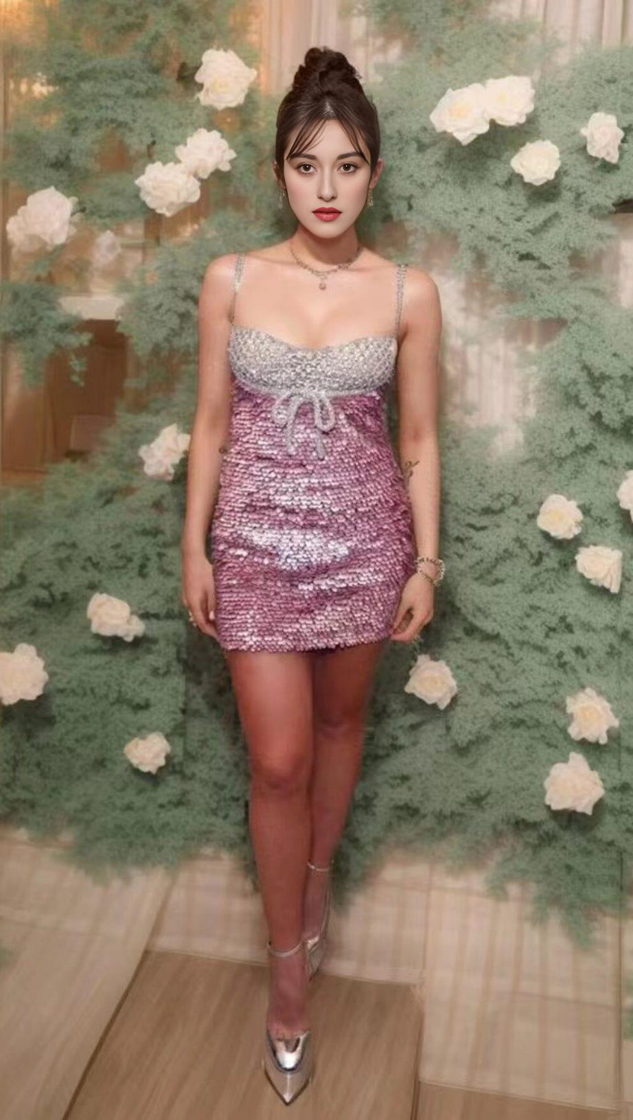 EMBELLISHED SEQUIN MINI DRESS IN PINK