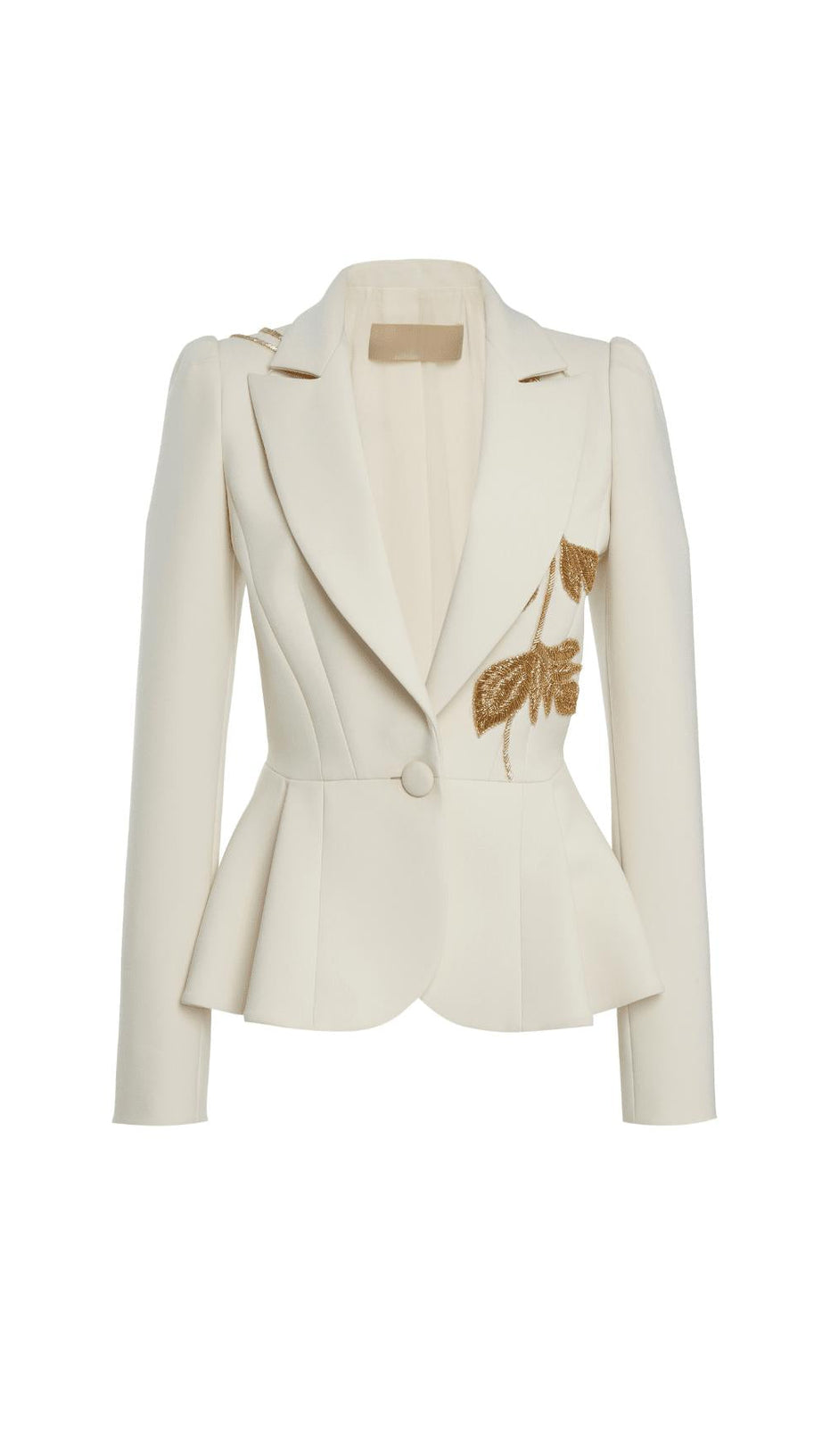 EMBROIDERED PEPLUM BLAZER IN WHITE
