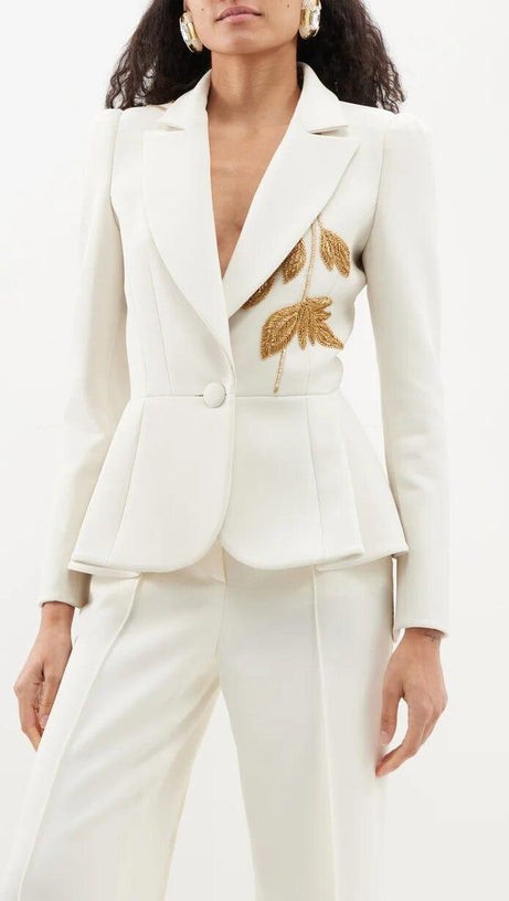 EMBROIDERED PEPLUM BLAZER IN WHITE