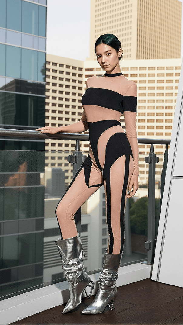 AIIZIE LEATRICE SQUARE STRIPE JUMPSUIT - product image