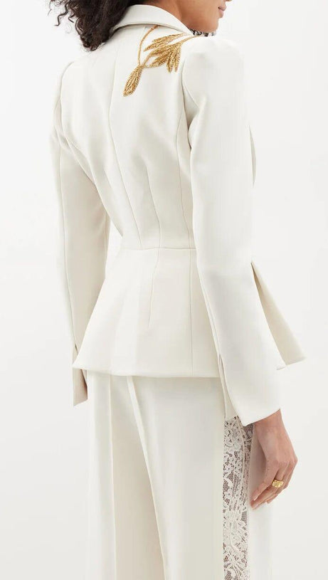 EMBROIDERED PEPLUM BLAZER IN WHITE
