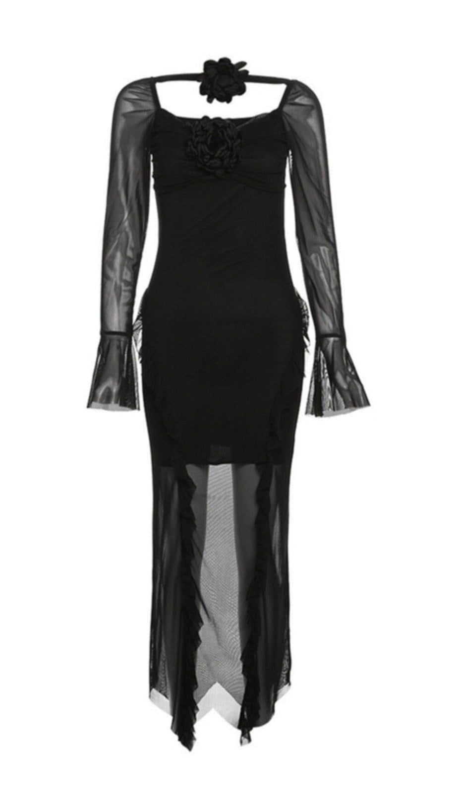 FLOWER RUFFLE MESH DRESS