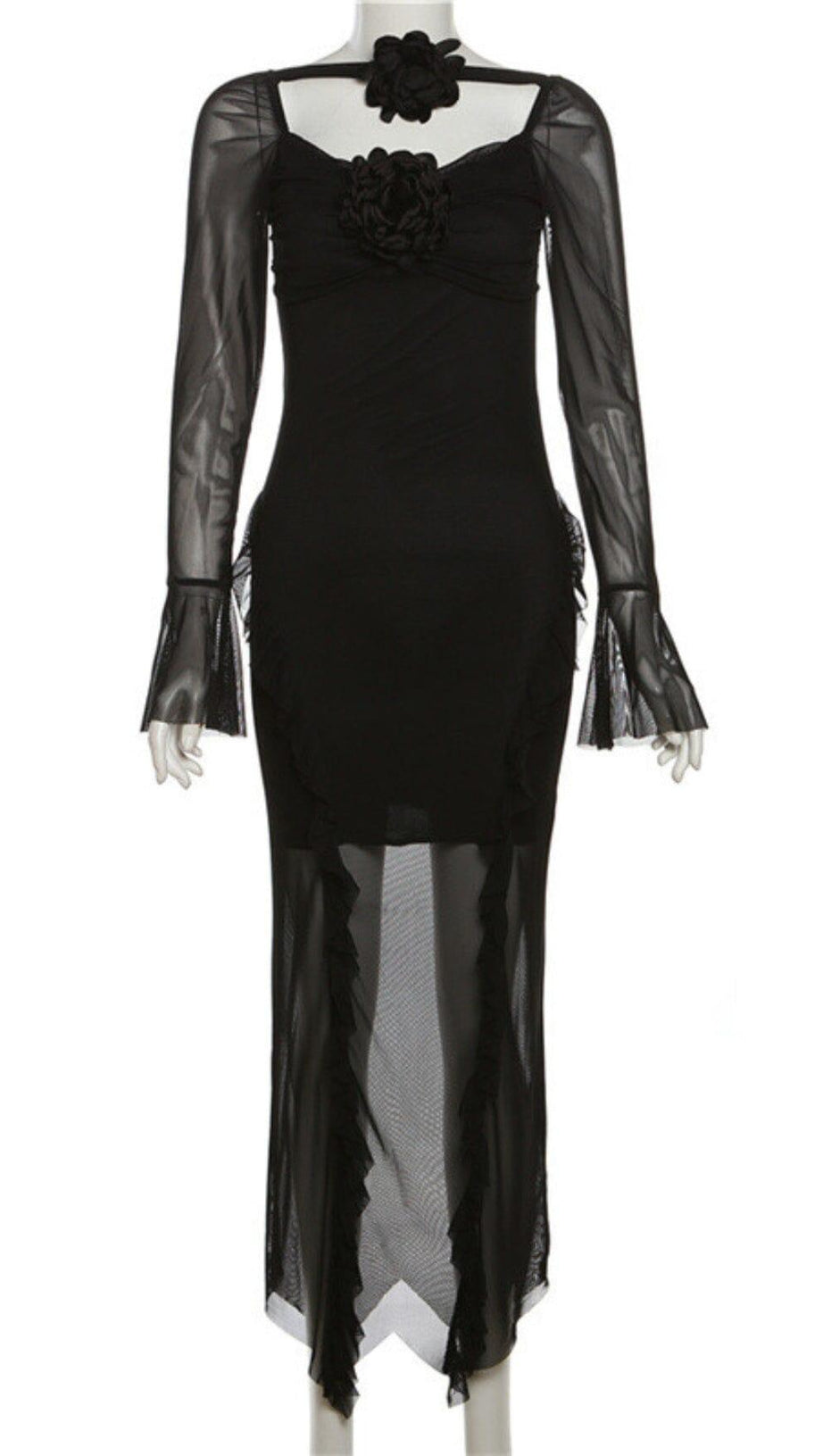 FLOWER RUFFLE MESH DRESS