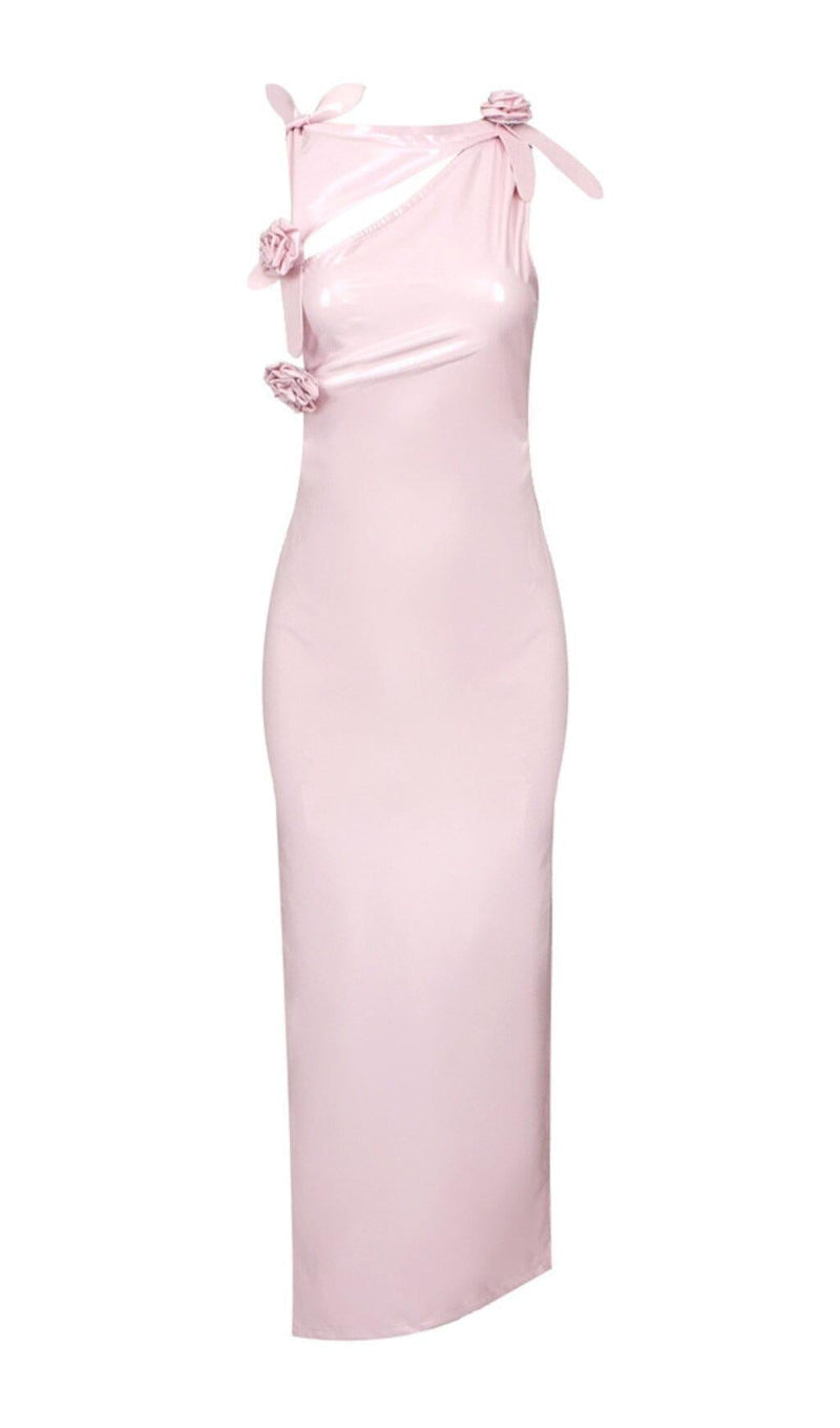 GLAM WITH EDGY SKINTIGHT LATEX GOWN IN PINK